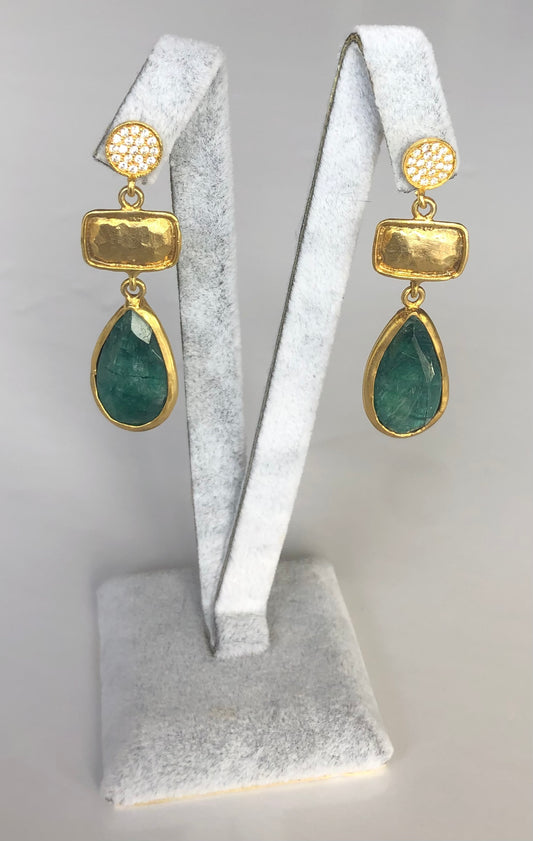 Turkish earrings - gold plated and jade green polished stone