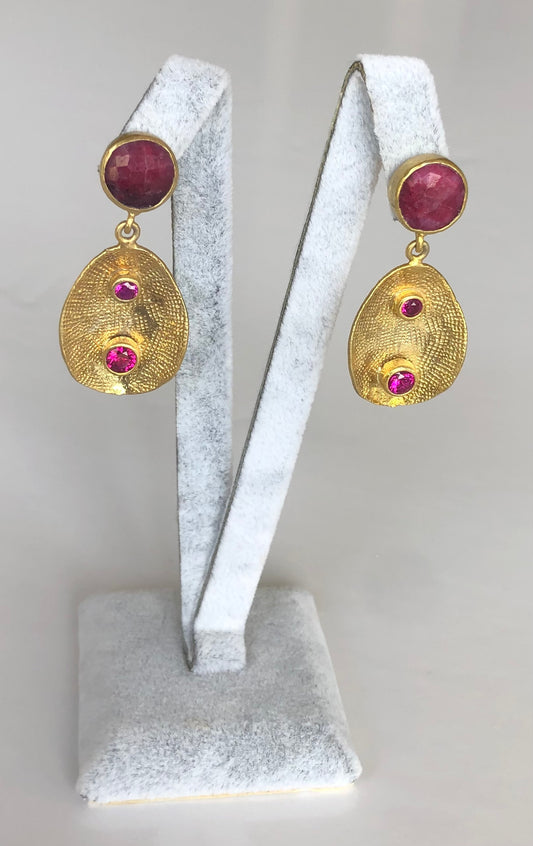 Turkish earrings - gold plated and pink polished stone